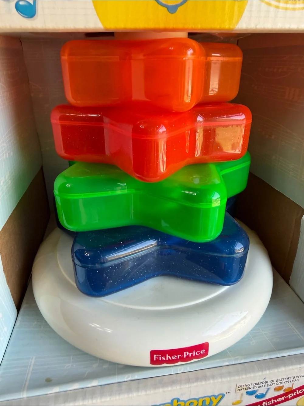 VintageFisher-Price Sparkling Symphony Stacker - red, orange, green, blue, white